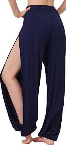 Hoerev Damen weichen Schlitz Bein Hose Harem Dance Yoga Pilates Hose,Blau,M von Hoerev