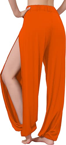 Hoerev Damen weichen Schlitz Bein Hose Harem Dance Yoga Pilates Hose,Orange,L von Hoerev