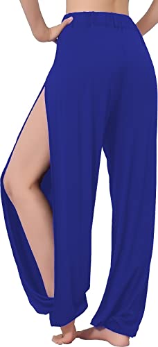 Hoerev Damen weichen Schlitz Bein Hose Harem Dance Yoga Pilates Hose,Royal,L von Hoerev