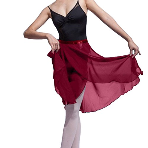 Hoerev Women Girls Sheer Wrap Skirt Ballet Skirt Ballet Dance Dancewear,Dunkelrot,XL von Hoerev