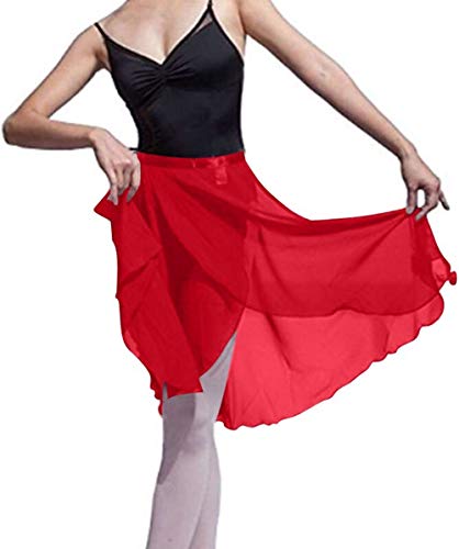 Hoerev Women Girls Sheer Wrap Skirt Ballet Skirt Ballet Dance Dancewear,Rot,M von Hoerev