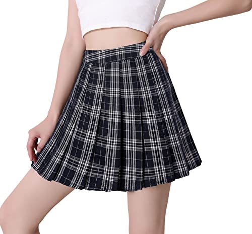 Hoerev Frauen Mädchen Kurze hohe Taille gefaltete Skater Tennis Schule Rock,Schwarze Streifen,32 / XS von Hoerev