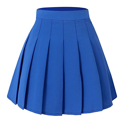 Hoerev Frauen Mädchen Kurze hohe Taille gefaltete Skater Tennis Schule Rock,Solid Royalblau,EU 40/ XL von Hoerev