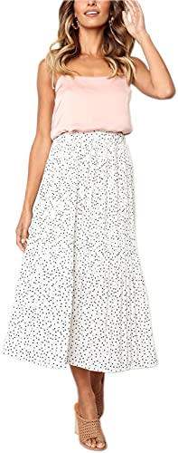 Hoerev Frauen Print Punkt mit Taschen Falten Langer Rock Beach Party Maxi Rock,Weiß Punkt,M von Hoerev