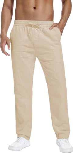 Hoerev Freizeithose aus Leinen und Baumwolle - Atmen Sie auf mit Einer leichten Strandhose,Beige,XL von Hoerev