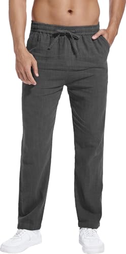 Hoerev Freizeithose aus Leinen und Baumwolle - Atmen Sie auf mit Einer leichten Strandhose,DunkelGrau,L von Hoerev
