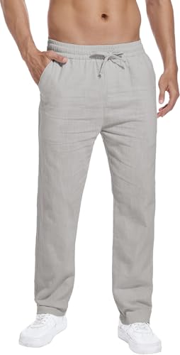 Hoerev Freizeithose aus Leinen und Baumwolle - Atmen Sie auf mit Einer leichten Strandhose,Grau,3XL von Hoerev