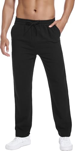 Hoerev Freizeithose aus Leinen und Baumwolle - Atmen Sie auf mit Einer leichten Strandhose,Schwarz,XXL von Hoerev