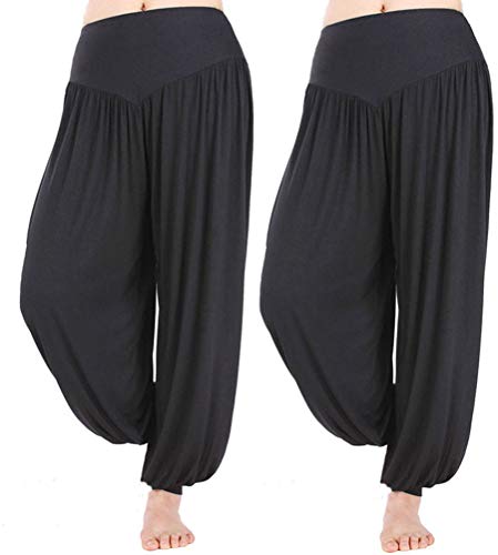 Hoerev Haremshose aus superweichem Modal-Elastan, für Yoga, Pilates, Schwarz + Schwarz, 2 Paar, X-Klein von Hoerev