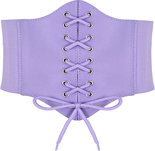 Hoerev Damen Mädchen Elastisch Breites Band Elastisch Gebunden Waspie Korsett Taille Gürtel Bustiers Korsetts，Lila mit Knopf，XL von Hoerev