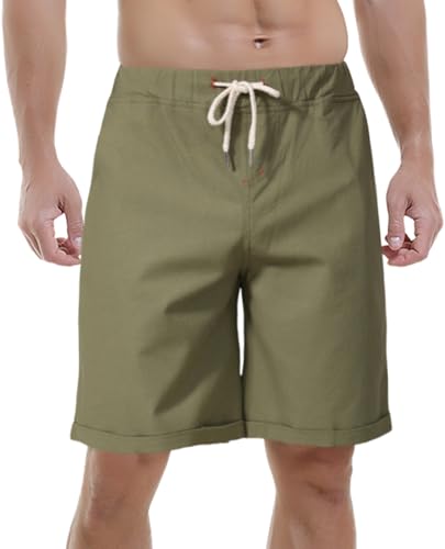 Hoerev Leinen Casual Beach Shorts Leichte, Atmungsaktive, Bequeme Sommershorts Für Beachwear Und Freizeitkleidung,Grün,XXL von Hoerev