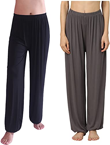 Hoerev Super Soft Modal Spandex Harem Yoga Pilates Schlauch，Schwarz + Dunkelgrau 2 Paar，XS von Hoerev