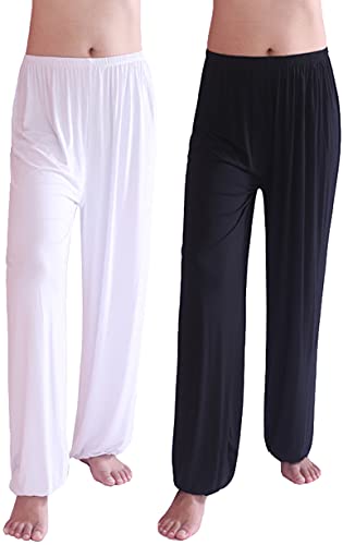 Hoerev Super Soft Modal Spandex Harem Yoga Pilates Schlauch，Schwarz+Weiß 2 Paar，L von Hoerev