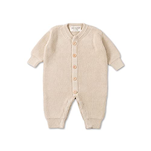 Hofbrucker Baby Strick Overall aus Bio Baumwolle – kuschelig weicher Baby Strampler für die Baby Erstausstattung für Mädchen und Jungen, Beige, 62/68 von Hofbrucker