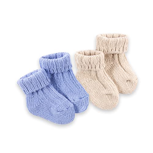 Hofbrucker Kaschmir Babysocken Set aus warmen Erstlingssocken Newborn Söckchen- in Himmelblau und Sandfarben - Geschenk zur Geburt (74) von Hofbrucker