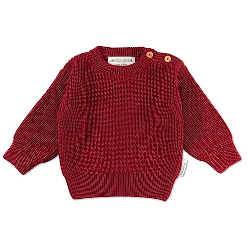 Hofbrucker Oversize Baby Strickpulli aus 100% Bio Baumwolle, Mitwachsender Pullover für Mädchen und Jungen mit edlen Holzknöpfen in Cranberry, 74/80 von Hofbrucker