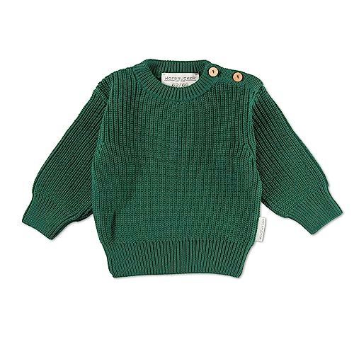 Hofbrucker Oversize Baby Strickpulli aus 100% Bio Baumwolle, Mitwachsender Pullover für Mädchen und Jungen mit edlen Holzknöpfen in Waldgrün, 62/68 von Hofbrucker