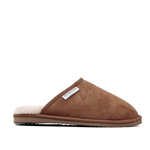 Hofbrucker warmer Lammfell Hausschuh mit fester Sohle Obermaterial 100% Lammfell in chestnut braun, Größe 42 von Hofbrucker