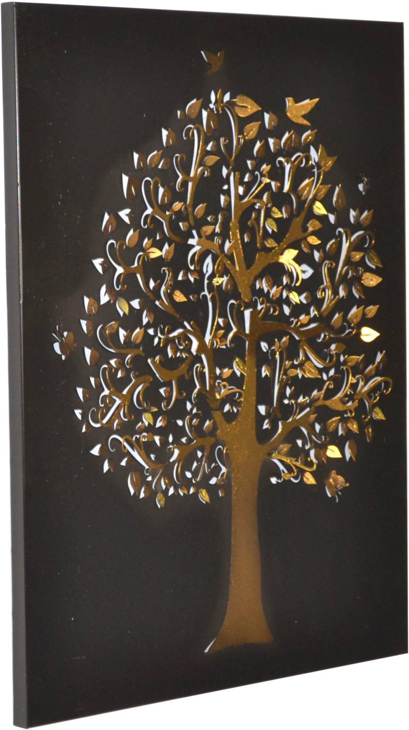 HOFMANN LIVING AND MORE Wanddekoobjekt "Wandbild" Bild aus Metall mit goldfarbenen Baum von Hofmann Living And More
