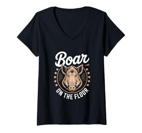Damen Hog Hunting Hog Hunter Wildschwein auf dem Boden T-Shirt mit V-Ausschnitt Damen Hog Hunting Hog Hunter Wildschwein auf dem Boden T-Shirt mit V-Ausschnitt von Hog Hunter Boar Hunting Boar Pig Hunter