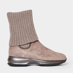 Hogan Beige Wildleder-stiefeletten Mit Elastischem Strick Für Damen von Hogan