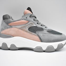 Hogan Damen Flache Schnürschuhe In Pink Fumo Wildleder von Hogan