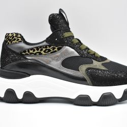 Hogan Damen Schnür-flachschuhe In Schwarz-grün - Leder/textil von Hogan