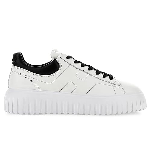 Hogan H-Stripes Herren Sneakers Weiß und Schwarz aus Nappaleder - HXM6450FC60 LE90001 - Größe, Weiß, 42 EU von Hogan