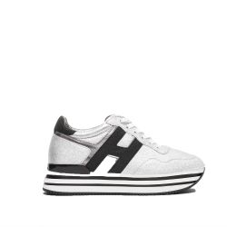 Hogan H222 Midi Sneaker Aus Metallischem Silberleder von Hogan
