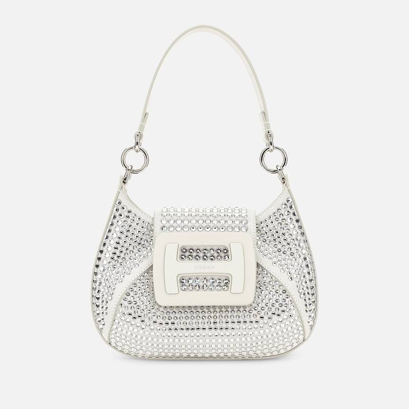 Hogan - Hogan H-Bag Hobo Mini Strass, CREME,WEISS,  - Taschen von Hogan