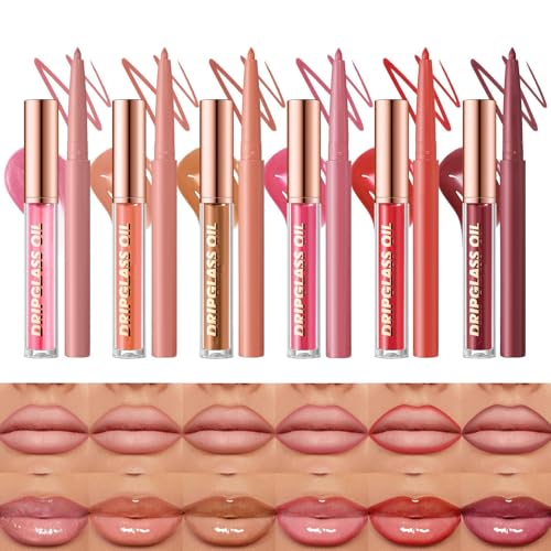 Hogvinnatil Lip Liner, Lippenstift - Natürlicher feuchtigkeitsspendender Lippenstift - Natürlicher Lipliner-Bleistift und Lipgloss-Set für Frauen Mädchen, feuchtigkeitsspendendes von Hogvinnatil