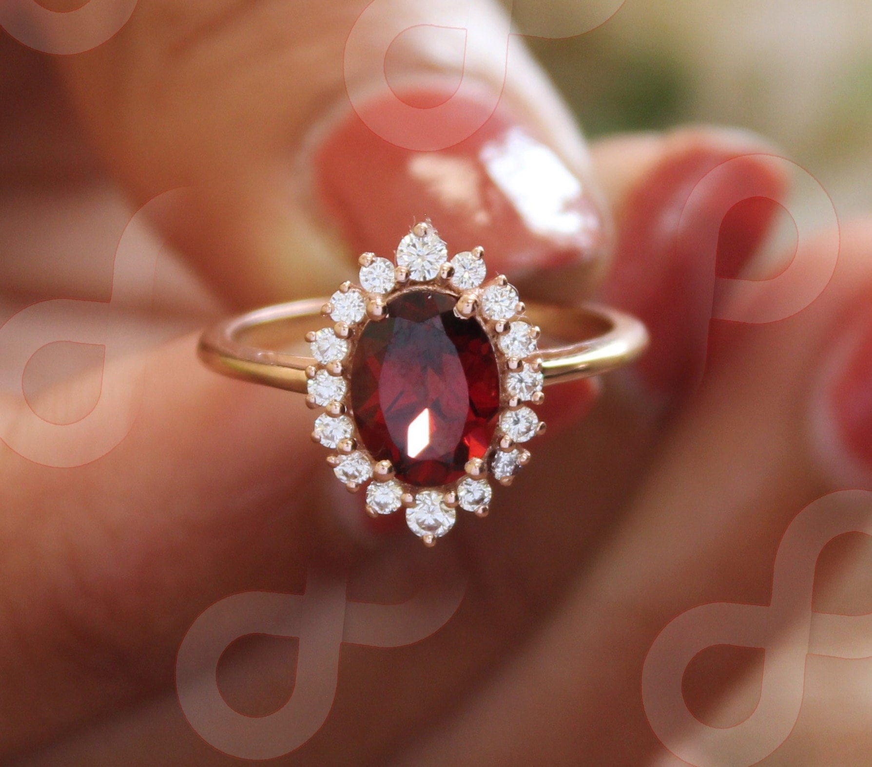 1, 50 Ctw Oval 8, 00x6, 00 Mm Rosévergoldet Natürlicher Roter Granat Silber Verlobungsring Brautring Ring Für Sie Ehering Rot Edelstein von HogwartsWizardsJewel