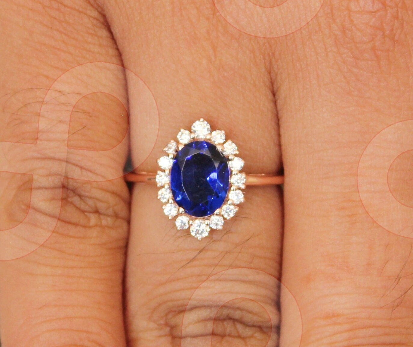 1, 55Ctw Oval 8, 00x6, 00 Mm Rosé Vergoldet Lab Blue Saphir Silber Verlobungsring Brautring Ring Für Sie Ehering Blau Edelstein von HogwartsWizardsJewel