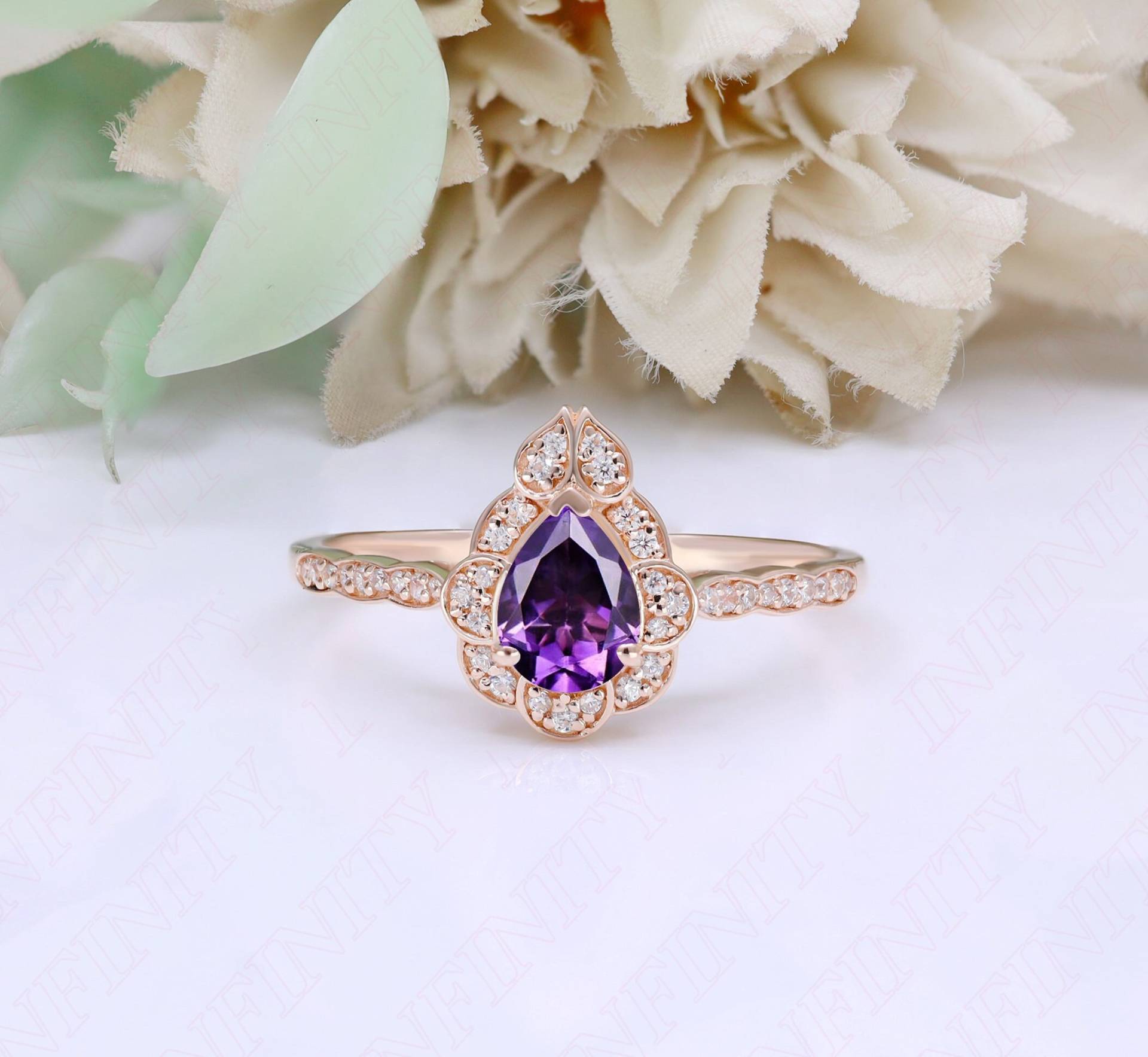 1.25 Ctw Pear Cut 8.00x6.00 Mm Rose Vergoldet Natürliche Amethyst Silber Verlobungsring Brautring Birnenring Für Ihren Ehering von HogwartsWizardsJewel