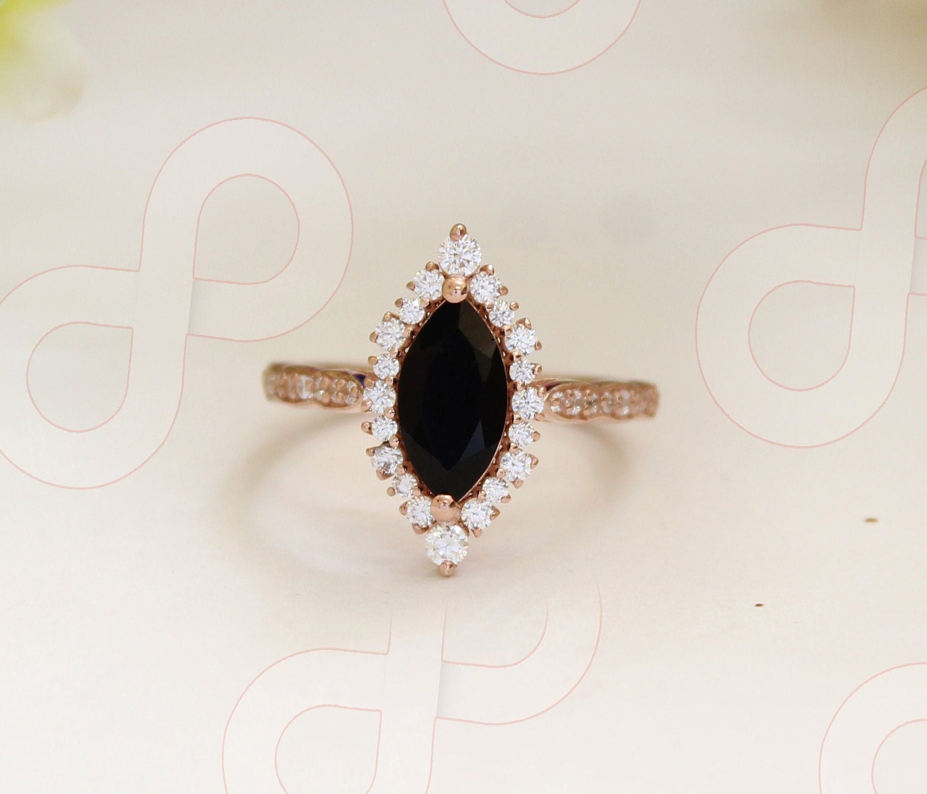 1.60 Ctw Marquise-Schliff 10.00x5.00 Mm Rose Gold Vergoldet Natürliche Schwarze Onyx Silber Verlobungsring Brautring Ring Für Ihren Ehering von HogwartsWizardsJewel