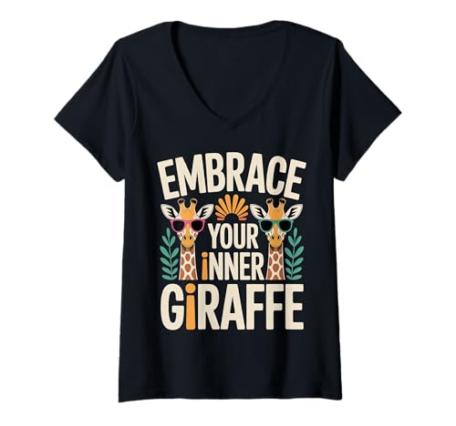 Damen Embrace Your Inner Giraffe Große Tiermotivation |- T-Shirt mit V-Ausschnitt Damen Embrace Your Inner Giraffe Große Tiermotivation |- T-Shirt mit V-Ausschnitt von Hohe Vibes Spirit Tier -Wortspiele