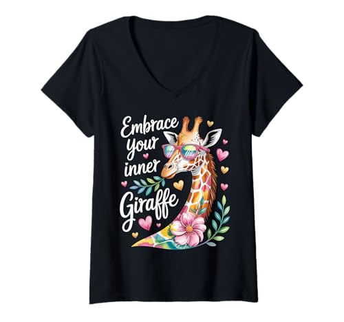 Damen Embrace Your Inner Giraffe Große Tiermotivation - T-Shirt mit V-Ausschnitt Damen Embrace Your Inner Giraffe Große Tiermotivation - T-Shirt mit V-Ausschnitt von Hohe Vibes Spirit Tier -Wortspiele