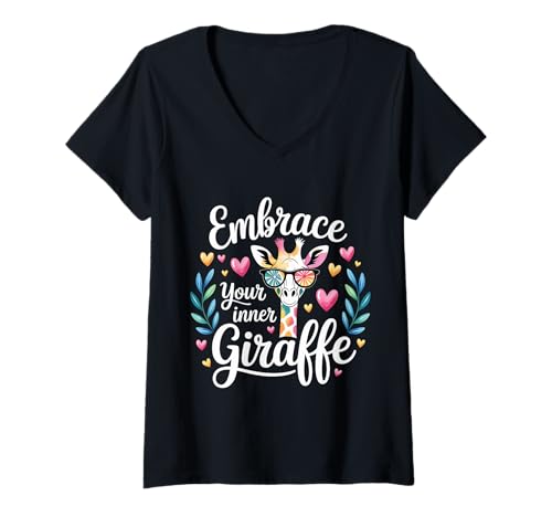 Damen Embrace Your Inner Giraffe Große Tiermotivation - T-Shirt mit V-Ausschnitt Damen Embrace Your Inner Giraffe Große Tiermotivation - T-Shirt mit V-Ausschnitt von Hohe Vibes Spirit Tier -Wortspiele