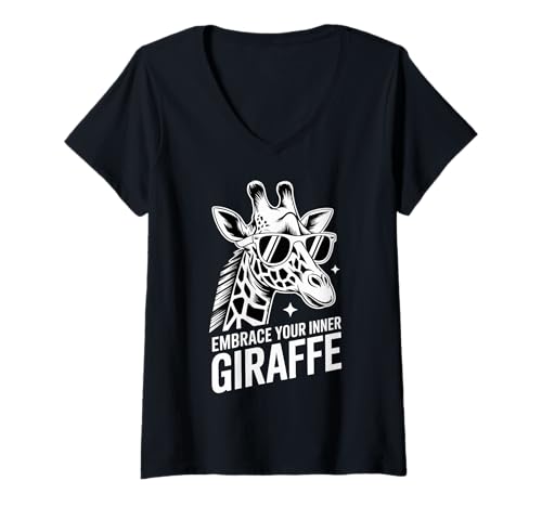 Damen Embrace Your Inner Giraffe Große Tiermotivation |- T-Shirt mit V-Ausschnitt Damen Embrace Your Inner Giraffe Große Tiermotivation |- T-Shirt mit V-Ausschnitt von Hohe Vibes Spirit Tier -Wortspiele