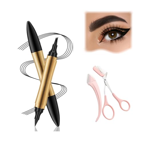 2 in 1 Magic Eyebrow Pencil, 2024 New Upgrade 3D Microblading Eyebrow Tattoo Pencil 4 Fork Tip with Eyeliner, Double Head Microblading Eyebrow Pencil Waterproof Makeup Tools (Black) von Hohny