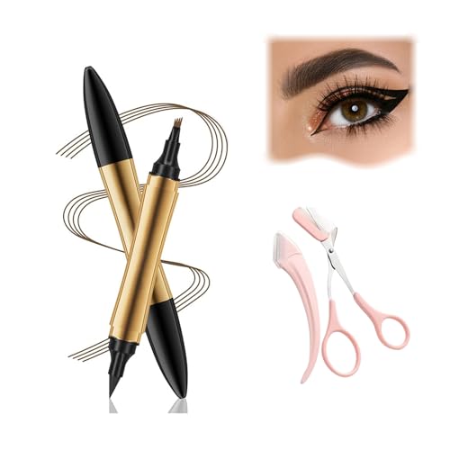 2 in 1 Magic Eyebrow Pencil, 2024 New Upgrade 3D Microblading Eyebrow Tattoo Pencil 4 Fork Tip with Eyeliner, Double Head Microblading Eyebrow Pencil Waterproof Makeup Tools (Dark Brown) von Hohny