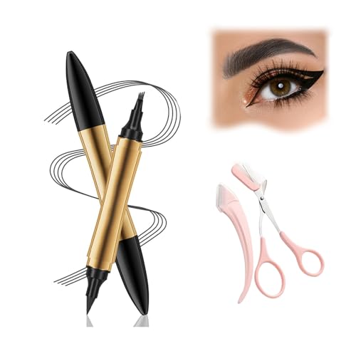 2 in 1 Magic Eyebrow Pencil, 2024 New Upgrade 3D Microblading Eyebrow Tattoo Pencil 4 Fork Tip with Eyeliner, Double Head Microblading Eyebrow Pencil Waterproof Makeup Tools (Gray) von Hohny