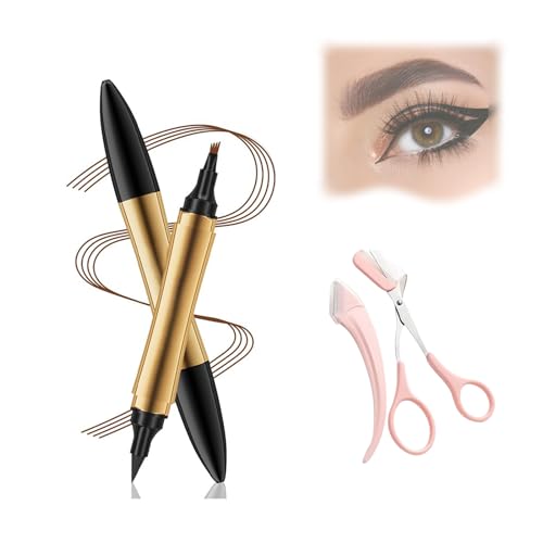 2 in 1 Magic Eyebrow Pencil, 2024 New Upgrade 3D Microblading Eyebrow Tattoo Pencil 4 Fork Tip with Eyeliner, Double Head Microblading Eyebrow Pencil Waterproof Makeup Tools (Light Brown) von Hohny