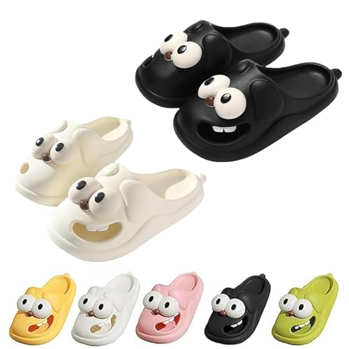 Hohny Tongue Kiss Slippers, Cute Funny 3d Big Eye Dog Slipper Fun Cartoon Package Head Eva Slippers (White+Black,7-7.5) von Hohny