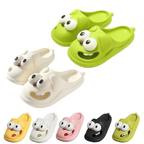 Hohny Tongue Kiss Slippers, Cute Funny 3d Big Eye Dog Slipper Fun Cartoon Package Head Eva Slippers (White+Green,7-7.5) von Hohny