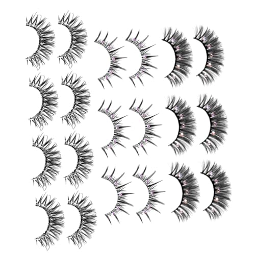 Hohopeti 10 Paare Natürliche Falsche Wimpern mit Strasssteinen Lange und Dichte Fake Lashes für Frauen und Mädchen Einfache Anwendung für Party Bühne Alltag und Makeup von Hohopeti