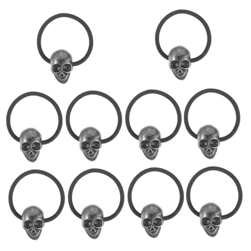 Hohopeti 10 Stück Teiliges Elastische Gothic Haargummis mit Totenkopf Design Robustes Ponytail Haarband für Frauen und Mädchen Vielseitiger Haarschmuck für Alltag Party Tanz und Outdoor von Hohopeti