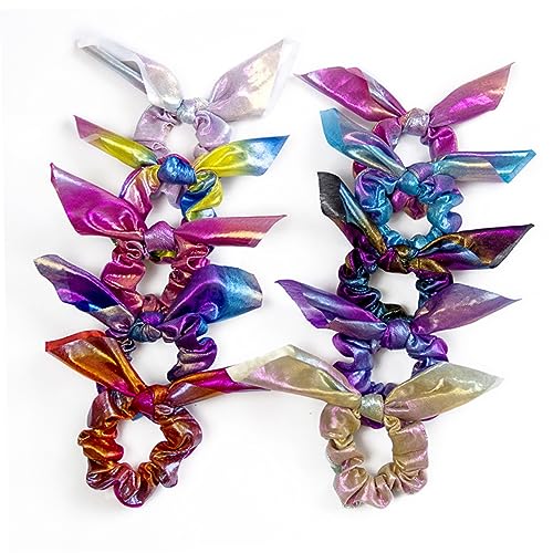 Hohopeti 10 Stück Teiliges Elastische Haargummis für Mädchen mit Goldgeprägtem Hasenohren Design Bunte Haarbänder in Blau Rosa Rosé Regenbogenfarben Langlebig und Modisch von Hohopeti