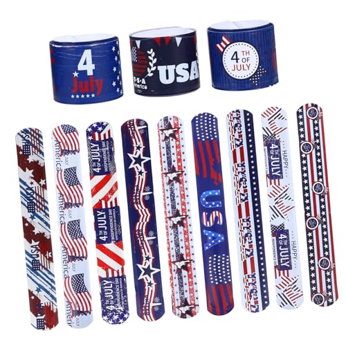 Hohopeti 12 Stück Teiliges PVC Slap Bracelets mit Patriotischem Flaggen Design Verstellbare Snap Armbänder Langlebige und Bequeme Wristbands für Unabhängigkeitstag Partyspaß von Hohopeti
