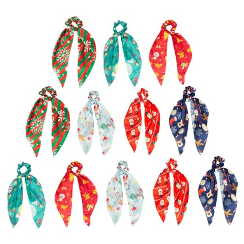 Hohopeti 12 Stück Teiliges Weihnachts Haargummis mit Bedrucktem Stoffband Elastische Ponytail Halter in Bunten Farben Dehnbar und Langlebig Modisch für Damen und Mädchen Festliche von Hohopeti
